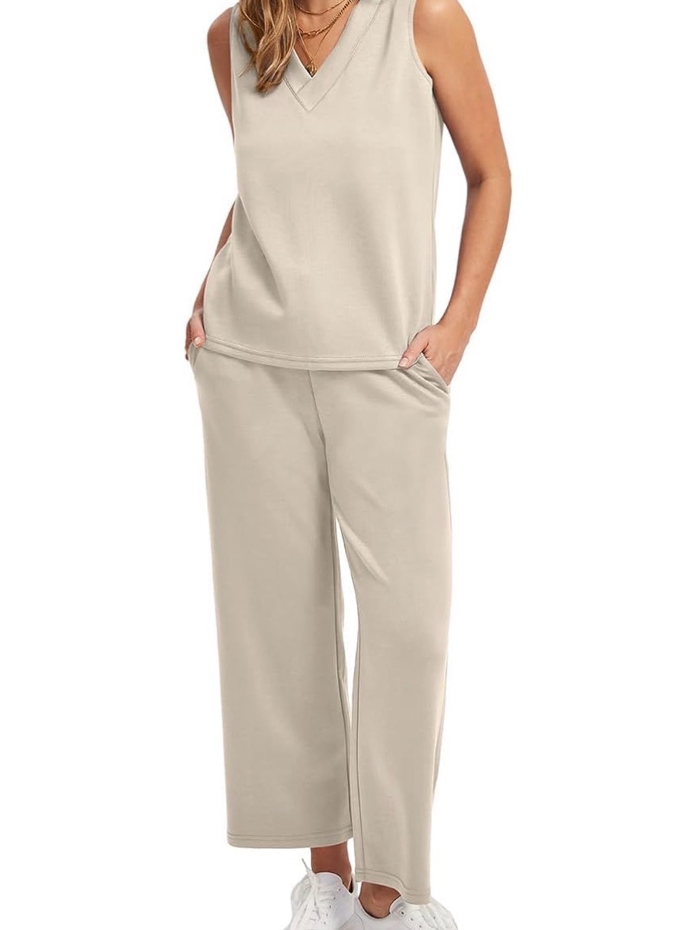Sleeveless V-Neck 2 Piece Set in Black - Picture 2 of 6